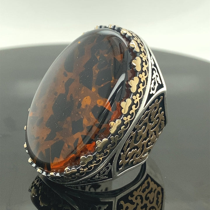 Turkish Baltic Amber Big Stone Handmade Men's Ring-Boutique Spiritual