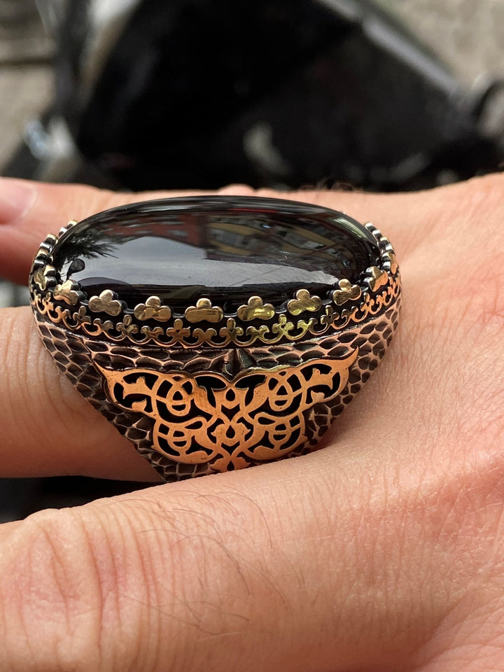 Turkish Black Onyx Large Gemstone Men's Handmade Ring-Boutique Spiritual