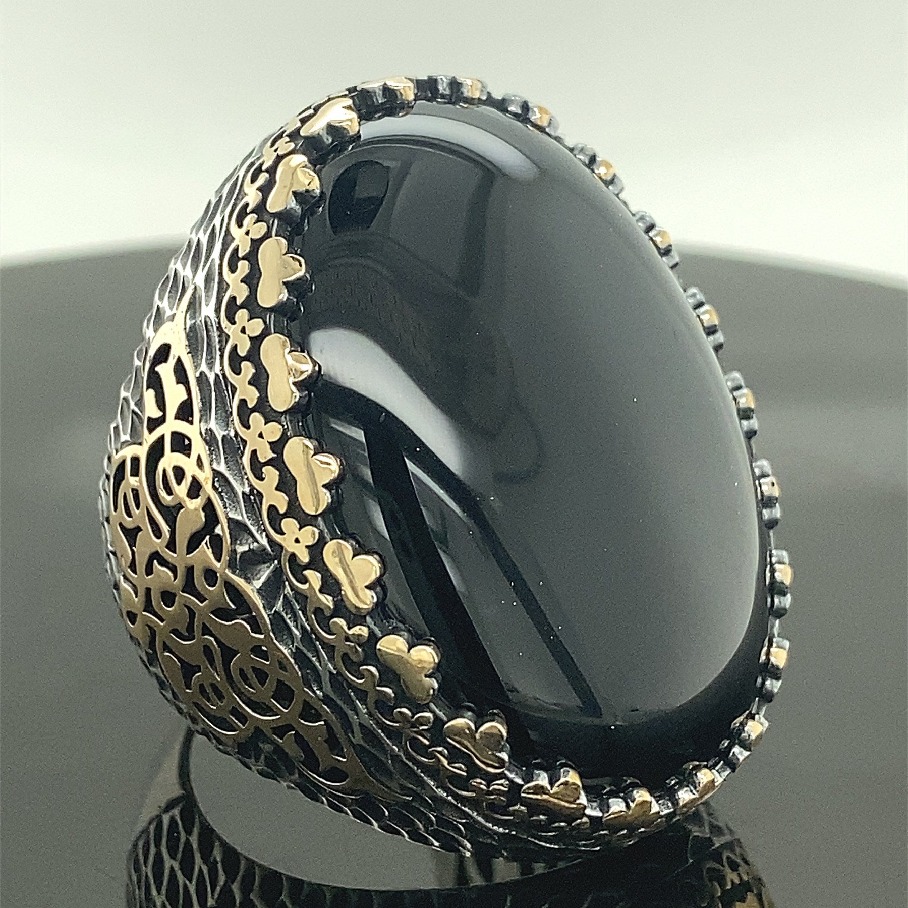 Turkish Black Onyx Large Gemstone Men's Handmade Ring - Boutique Spiritual