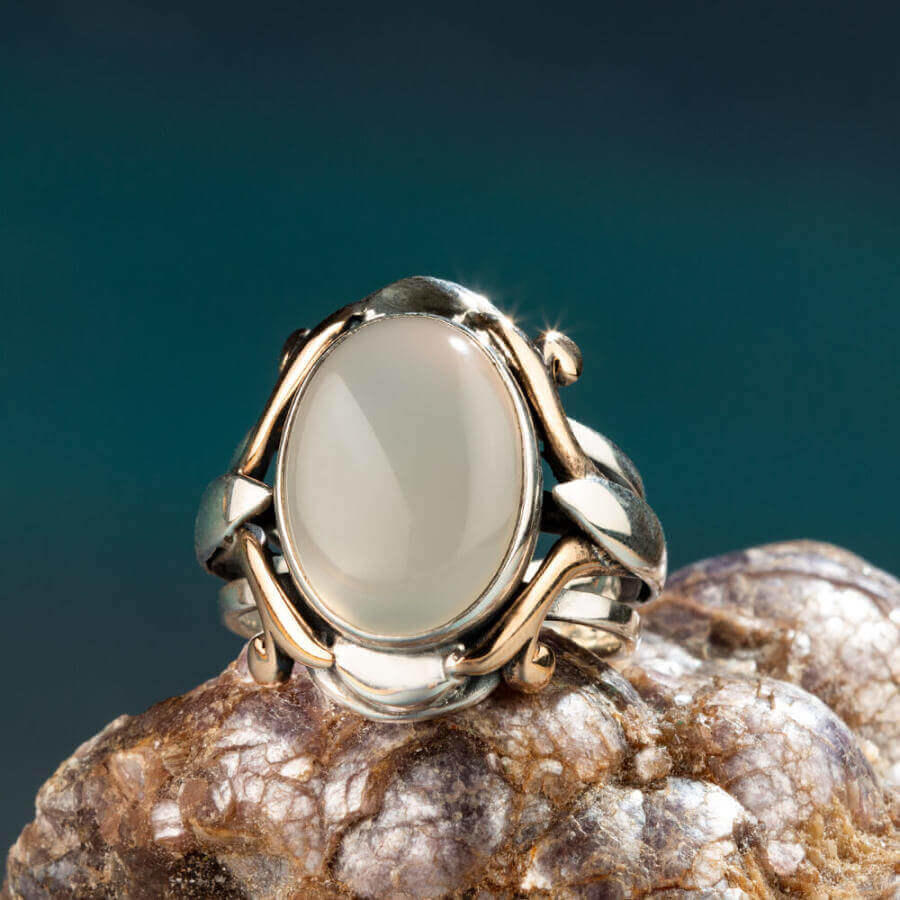 Sultan White Agate, Payitaht Abdülhamid Silver Ring - Boutique Spiritual