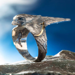 Hawk Ring, Silver Men Ring Elegant Islamic Design - Boutique Spiritual