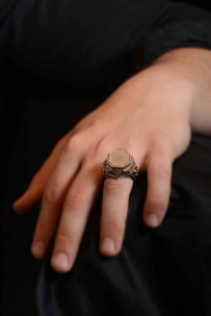 Bismillah Written Islamic Ring, Zirconia Stone Silver Ring Engraved Design - Boutique Spiritual