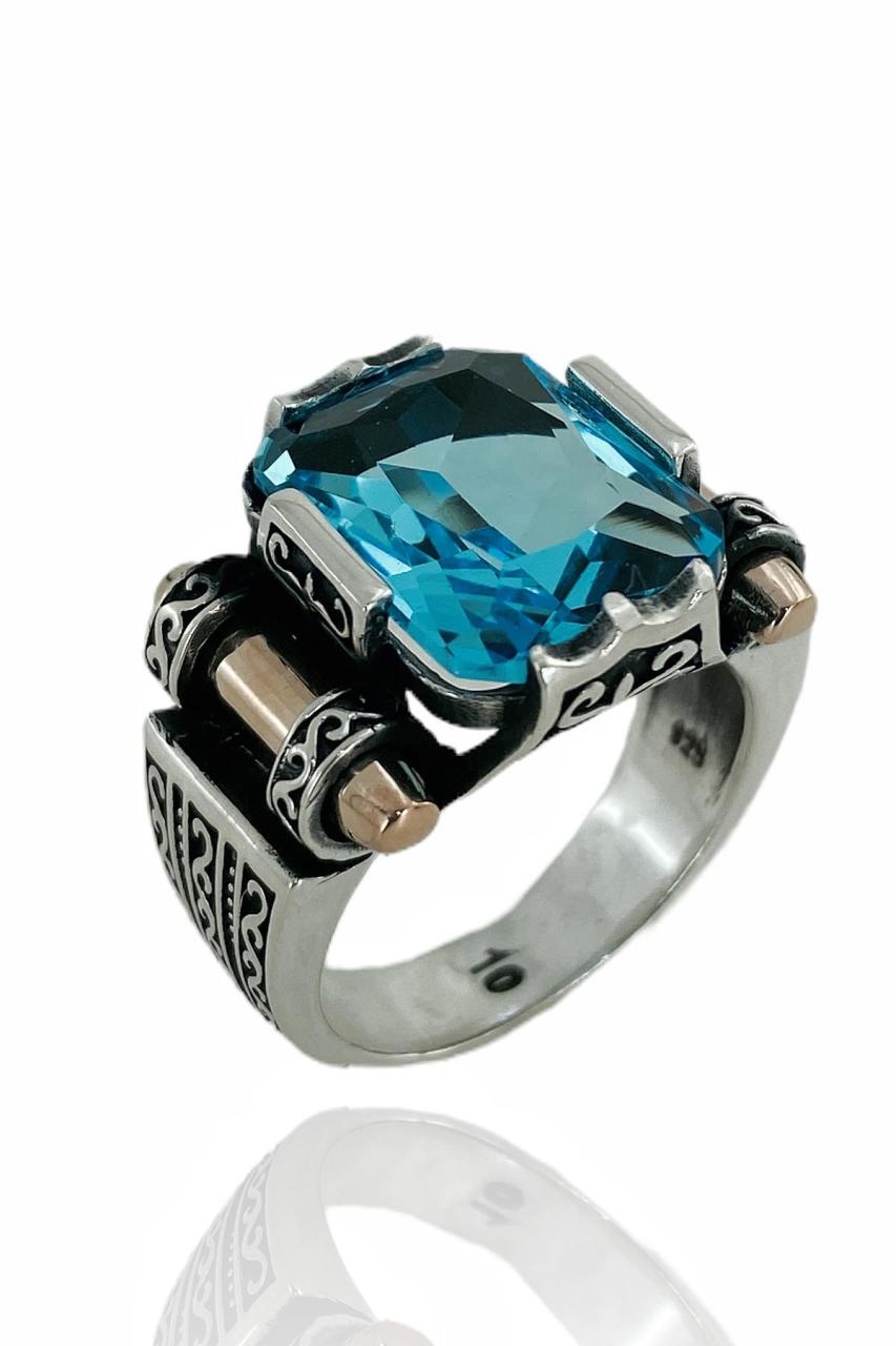 Natural Aquamarine Ring, Top Quality Stone and Silver Men Ring - Boutique Spiritual
