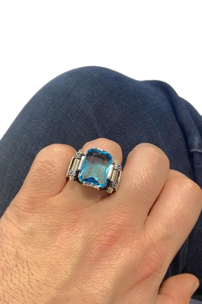 Natural Aquamarine Ring, Top Quality Stone and Silver Men Ring - Boutique Spiritual