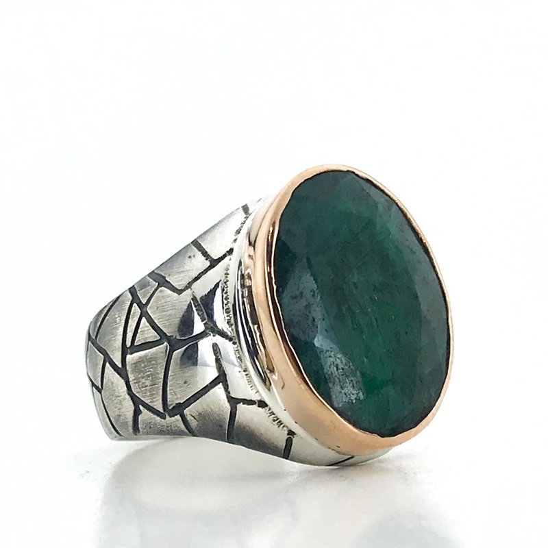 Natural Emerald Stone Silver Men Ring Handwork Special Series - Boutique Spiritual