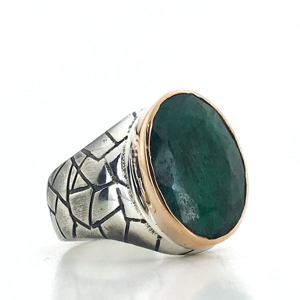 Natural Emerald Stone Silver Men Ring Handwork Special Series-Boutique Spiritual